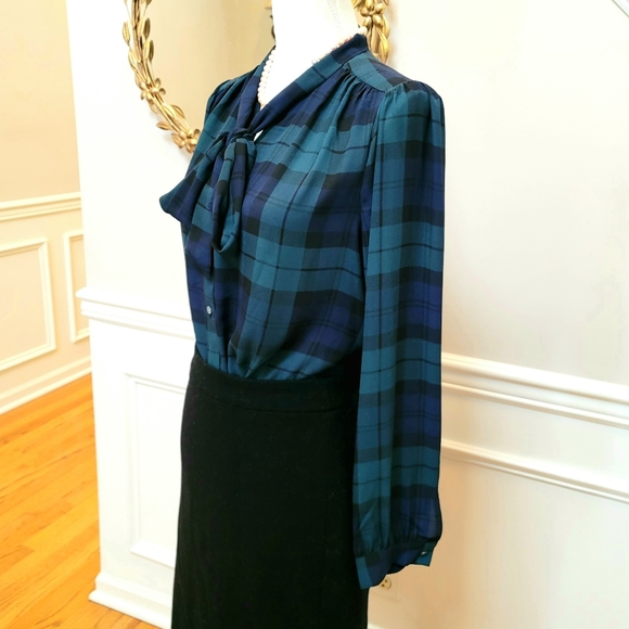 🆕️ J Crew Blackwatch Tartan Plaid Bow Top Green - Picture 7 of 8